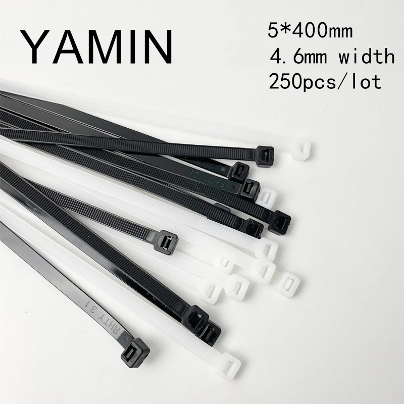 250PCS/lot 5*400mm White Black Nylon Cable Tie National Standard Office Organizer Garden Ties Factory Directly