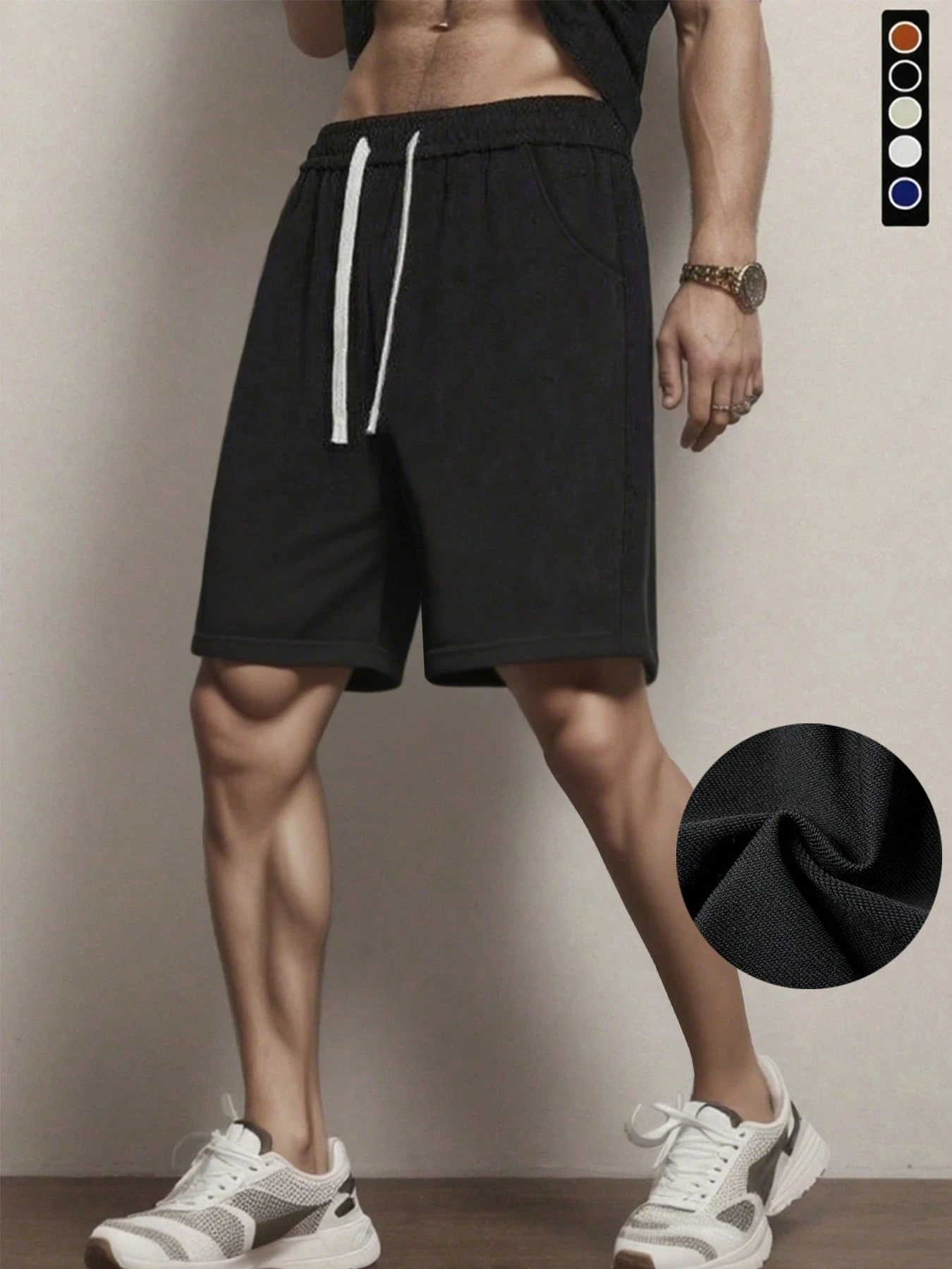 

Men's shorts for all seasons, outdoor fitness, breathable, casual, elastic drawstring, loose fit, black. men