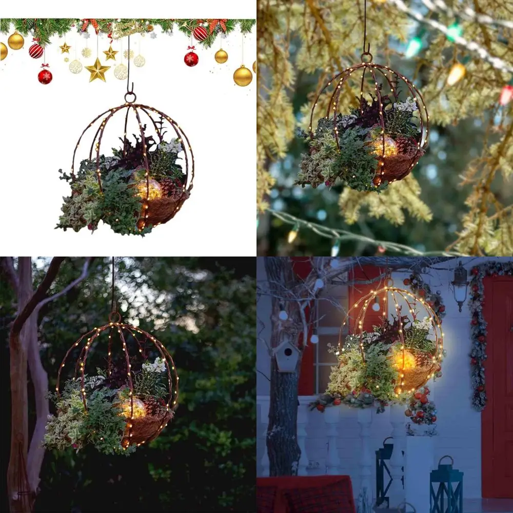 

Outdoor Pre-Lit Artificial Christmas Hanging Basket with Pine Cones and Red Berry Clusters