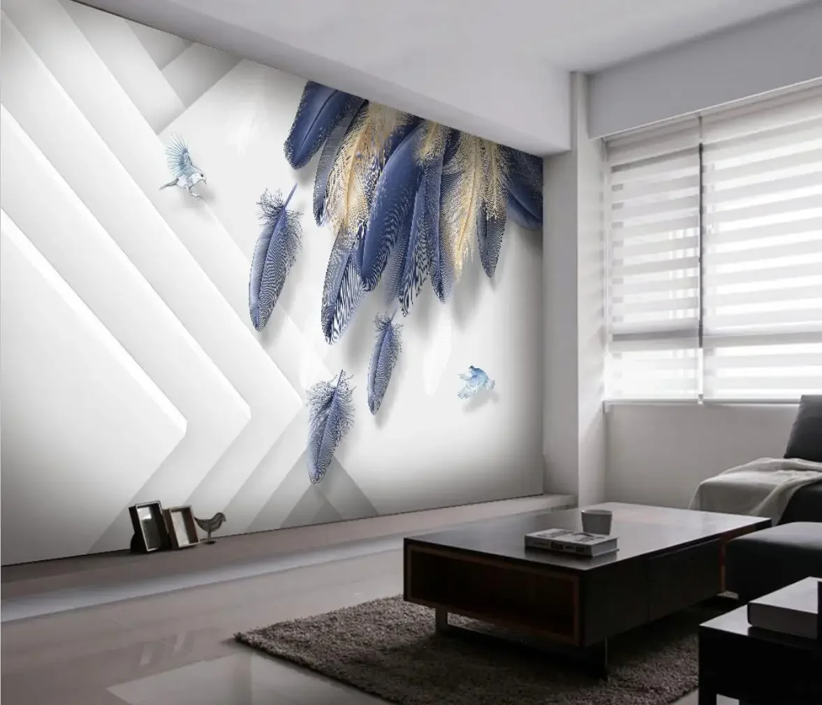 custom Golden blue feather mural wallpaper for living room decoration TV background 3D wall stickers wall papers home decor