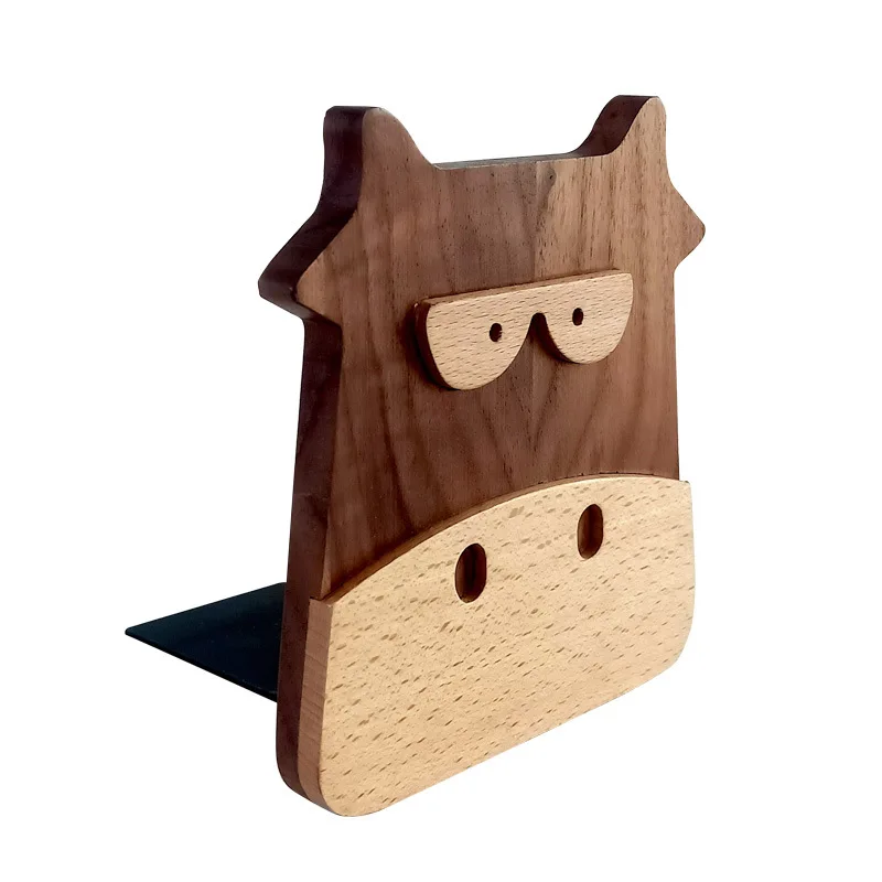 Solid Wood Little Cow Book Stand Desktop Black Walnut Book File Bookside Gift Ornament