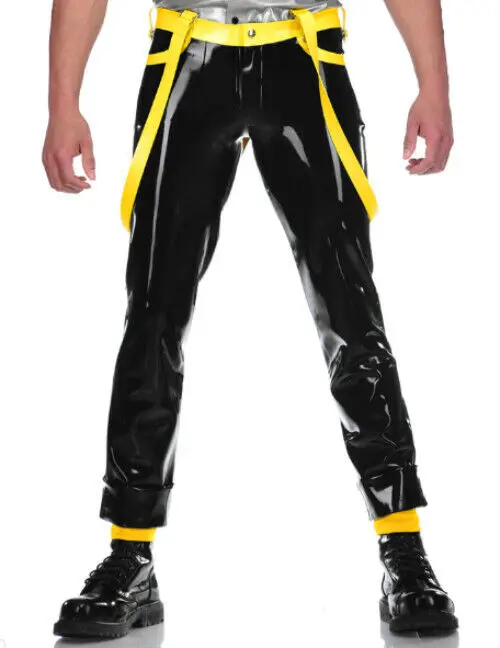 Latex Rubber Gummi Pants Catsuit Schwarze Men's fashion Sports trousers S-XXL