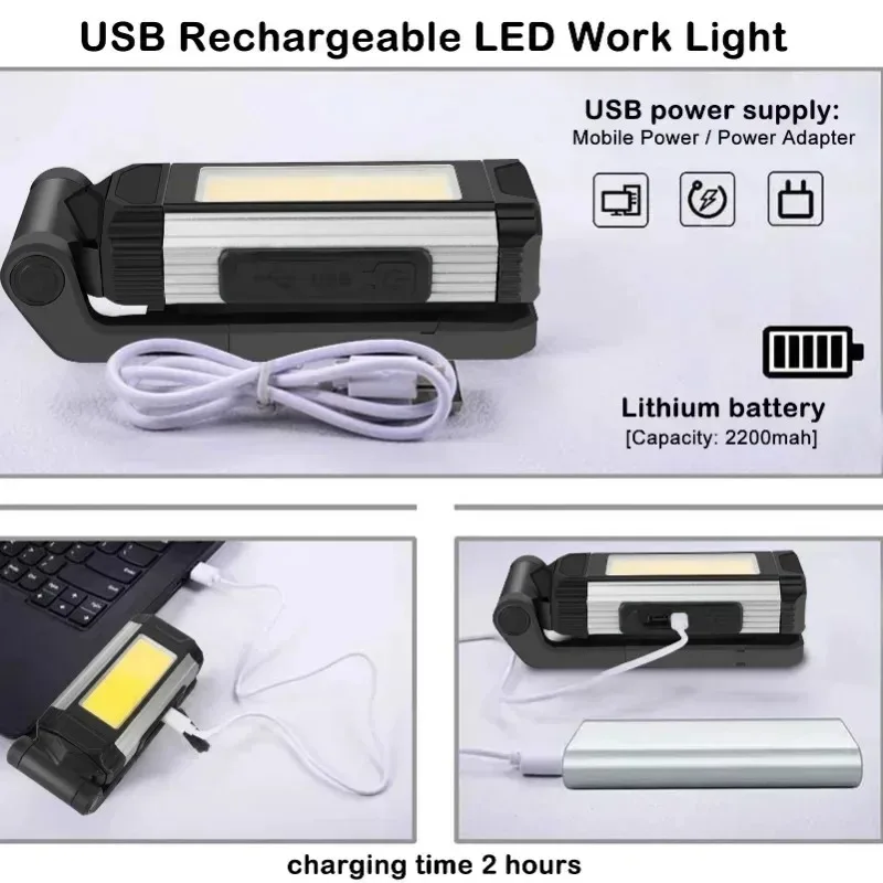 Pop Multifunctional LED Flashlight COB Strong Light Portable Camping Lamp With Tail Magnet Waterproof Adjustable Lantern For Out