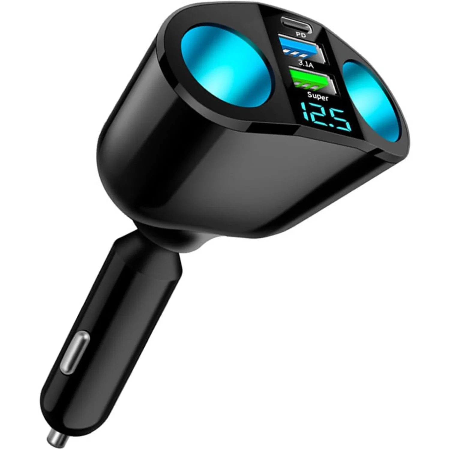 담배 라이터 분배기, USB 2.4A 및 QC3.0 유형 C(소켓 2개 포함) 담배 라이터 어댑터, 12V/24V 120W 차량용 충전기 분배기 f