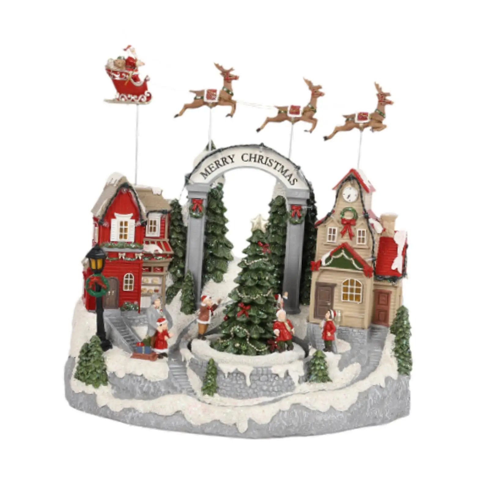 

Christmas Village House Snow Scene Display with Santa & Reindeer Sleigh Music Movement with Lights Musical for Dining Room Shelf