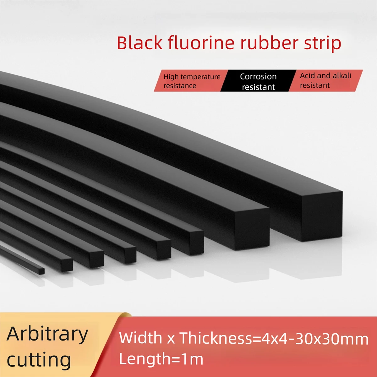 Fluorine Rubber Strip/Fluoroelastomer Strip - Acid & Alkali Resistant Oil Resistant Square Shape  For Industrial Sealing