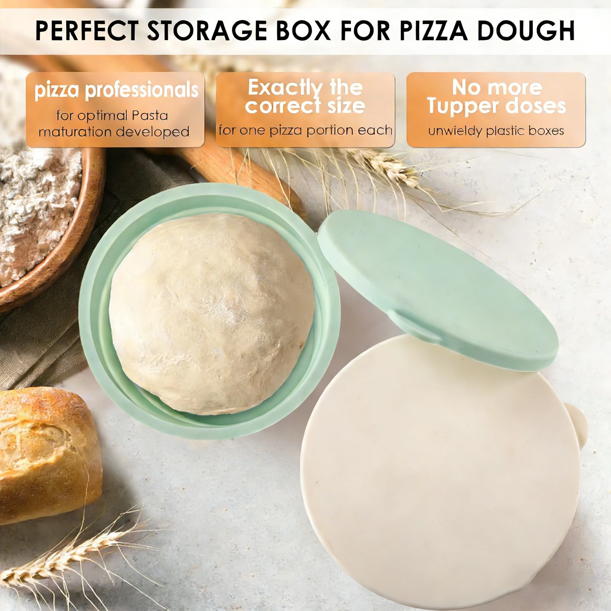 4Pcs Pizza Dough Box With Lid Non-stick Silicone Stackable Fermentation Container  Foldable Food Storage Box Kitchen Baking Tool