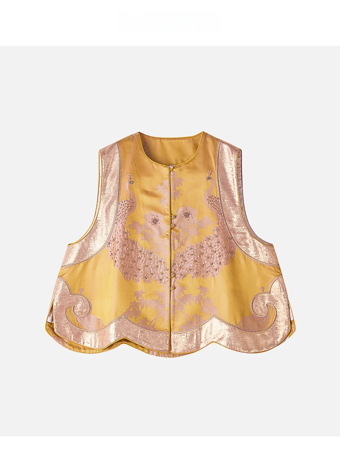 

Женский топ JINGJING Double Quail Present Happiness из шелка с тяжелой вышивкой, без пуговиц, без рукавов, в китайском стиле, с круглым вырезом