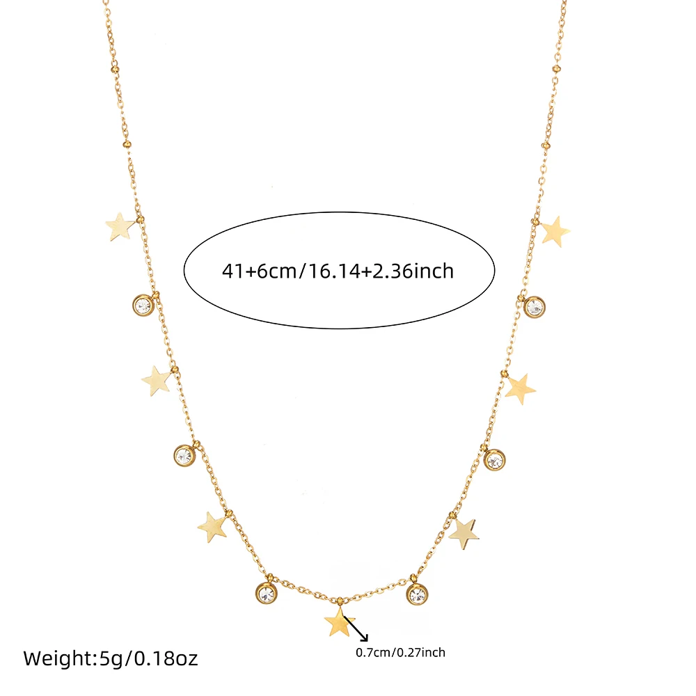 LAMENGLY 316L Stainless Steel Multiple White Crystals Five-Pointed Star Series Pendant Necklace Women's Simple Clavicle Chain