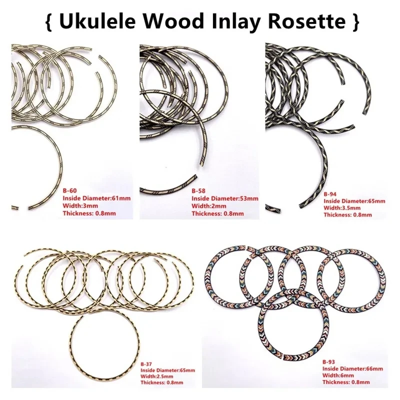 10 Buah Tatahan Ukulele Roset Kayu Gaya Berbeda, 100% Aksesori Suku Cadang Ukulele Buatan Tangan