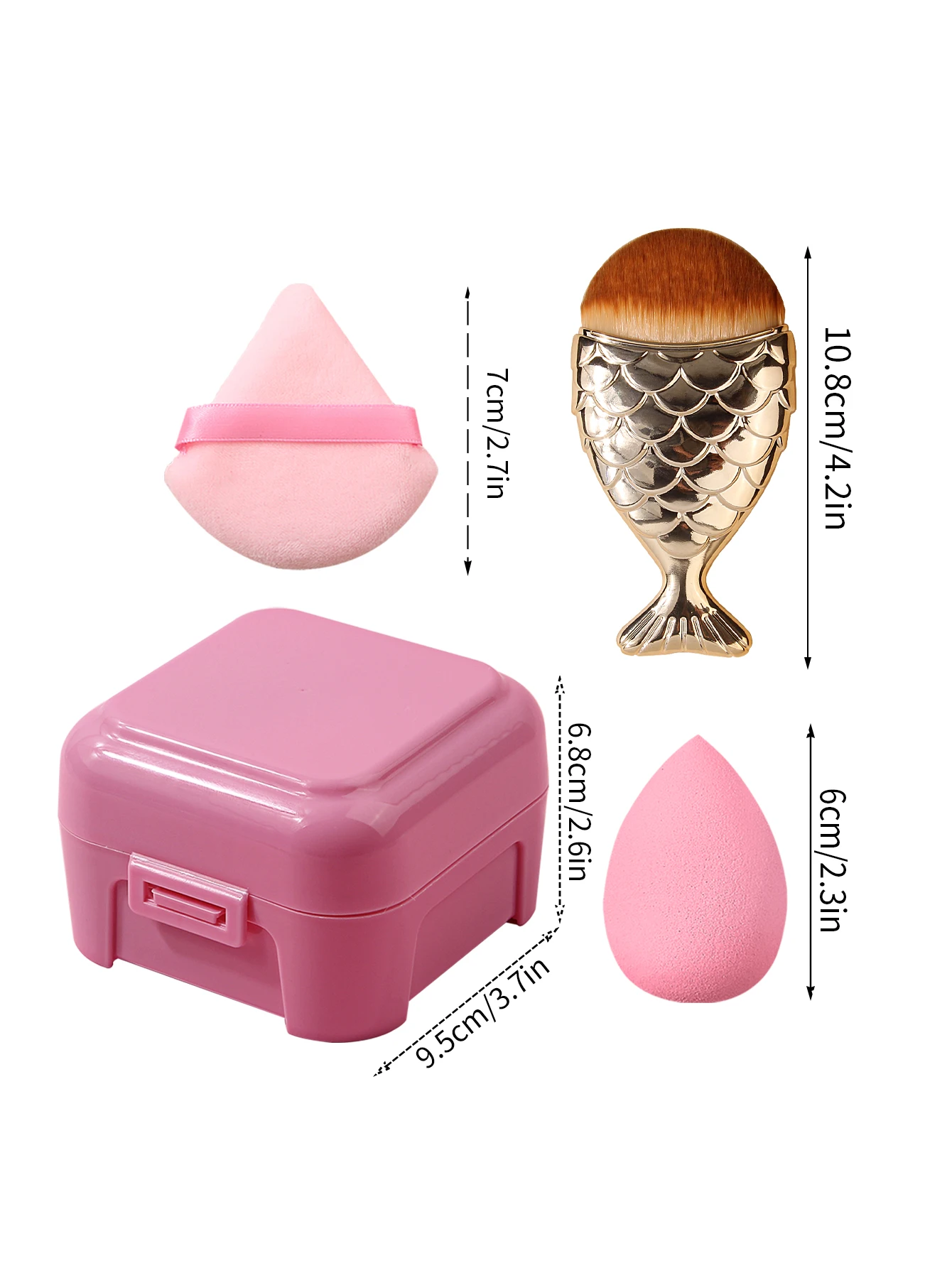 6PCS portable box-set super soft sponge egg/triangular powder puff + fishtail foundation brush portable beauty tool