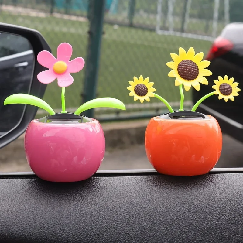 Creative Solar Car Ornament Auto Dancing Swinging Sun Flower Decoration Car Dashboard Decoration Supplies Shaking Car Accessorie