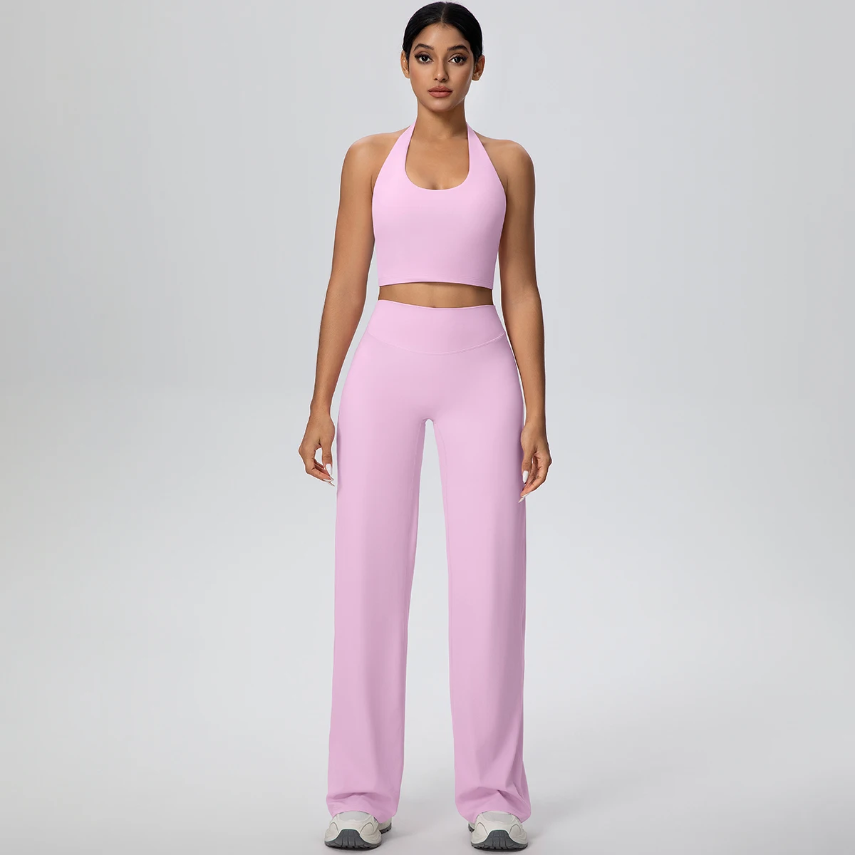 2Pieces Breathable Summer Workout Top Pants Yoga Set Yoga Underwear With Chest Pad Quick Drying Push Up Pencil Pants Yoga Set - Image 2
