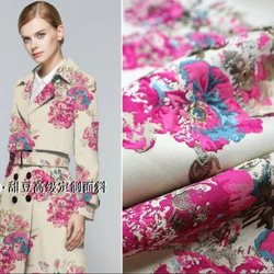 Gold Silk Brocade Jacquard Fabric Spring and Autumn Yarn Dyed Dark Pattern Dress Trench Coat European Brand Fashion Design Cloth