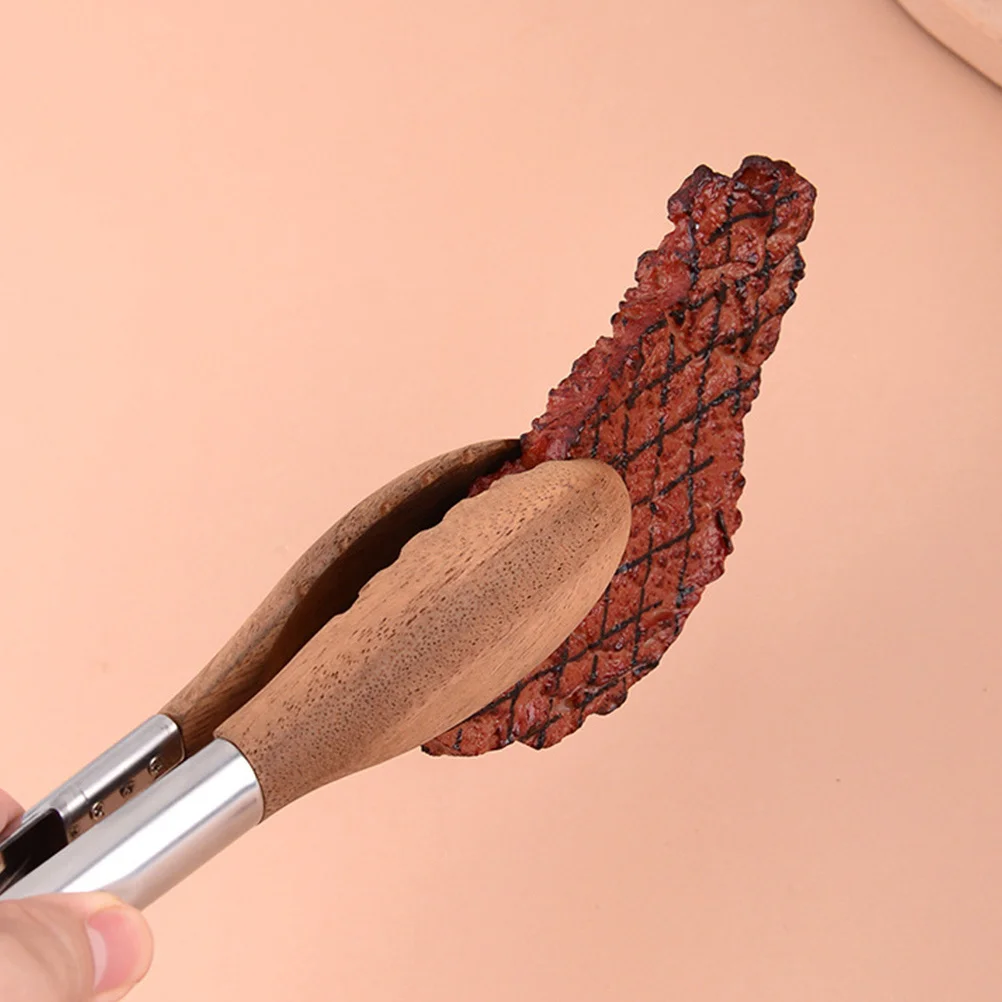 

Walnut Wood Food Tongs Stainless Steel Bbq Grilling Serving Salad Buffet Cooking Kitchen Utensils Steak Clip