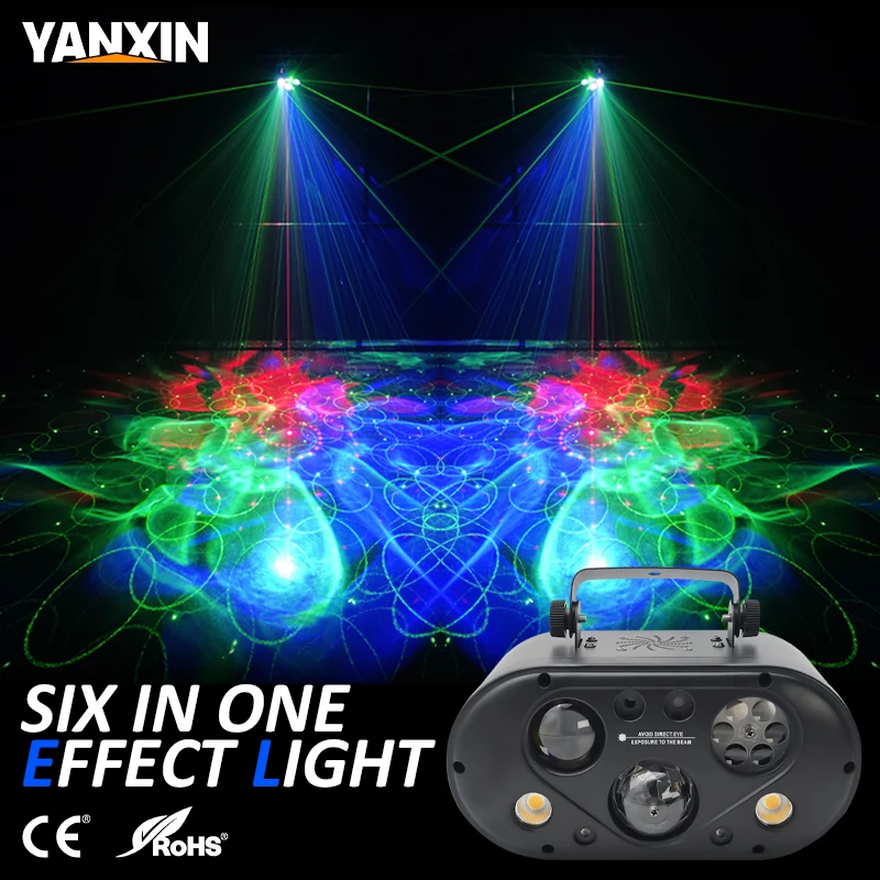 40W 6-in-1 LED Stage Effect Light, DMX512 Sound Activated Pattern Magic Ball Laser Strobe Light for Disco KTV Home Party