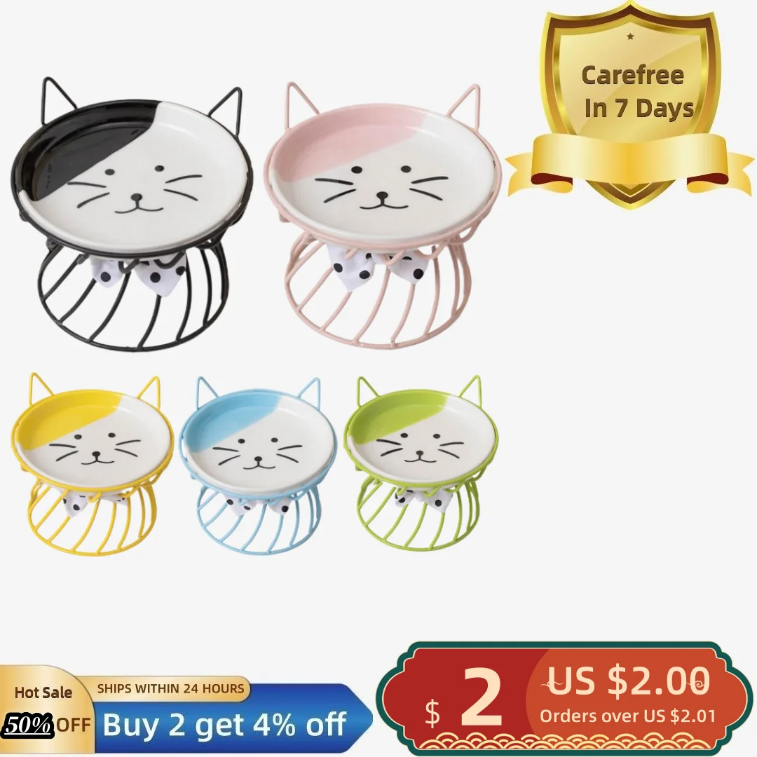 

Elevated Cat Food Bowl Large Capacity Anti-Vomiting Ceramic Cat Dish Plate with Bracket Pet Food Container Pet Supplies