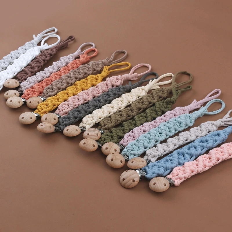 Vintage Crochet Baby Anti-drop Soother Pacifier Chain Nipple Holder Clips Woven Cotton Beech Pacifier Clip
