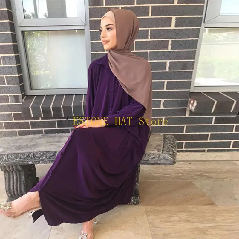 49MF – robe longue couleur unie pour femmes musulmanes, Cardigan ample prière mosquée, robe Ramadan soyeuse, tenue