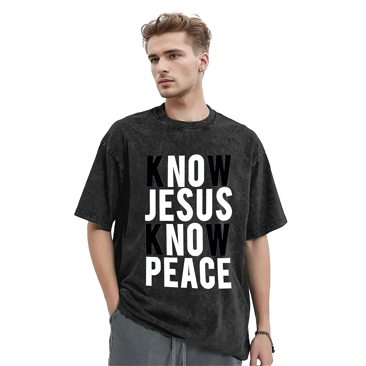 

Know Jesus Know Peace T Shirt Christian Classic Trending T Shirts Short-Sleeve Vintage Tshirt Beach Cotton O Neck Plus Size Tees