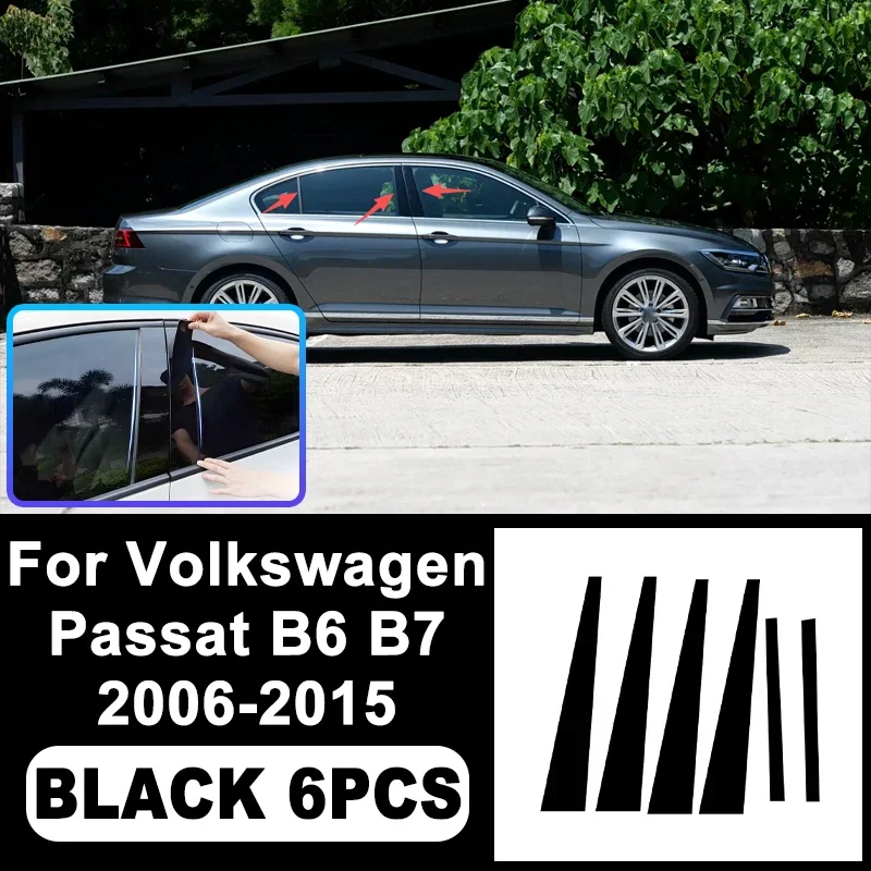 

For Volkswagen VW Passat B6 B7 2006-2015 Piano Black B C Pillar Stickers, Easy Install PC Window Trim Anti-Scratch Accessories