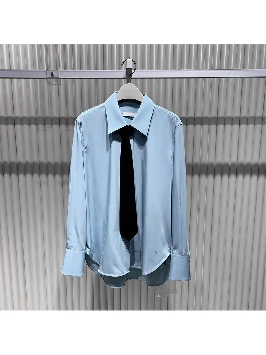 

Loose Blue Long Sleeve Women's Shirt Fashionable Versatile College Style Spring 2026 Casual Artistic Brand Girls Top