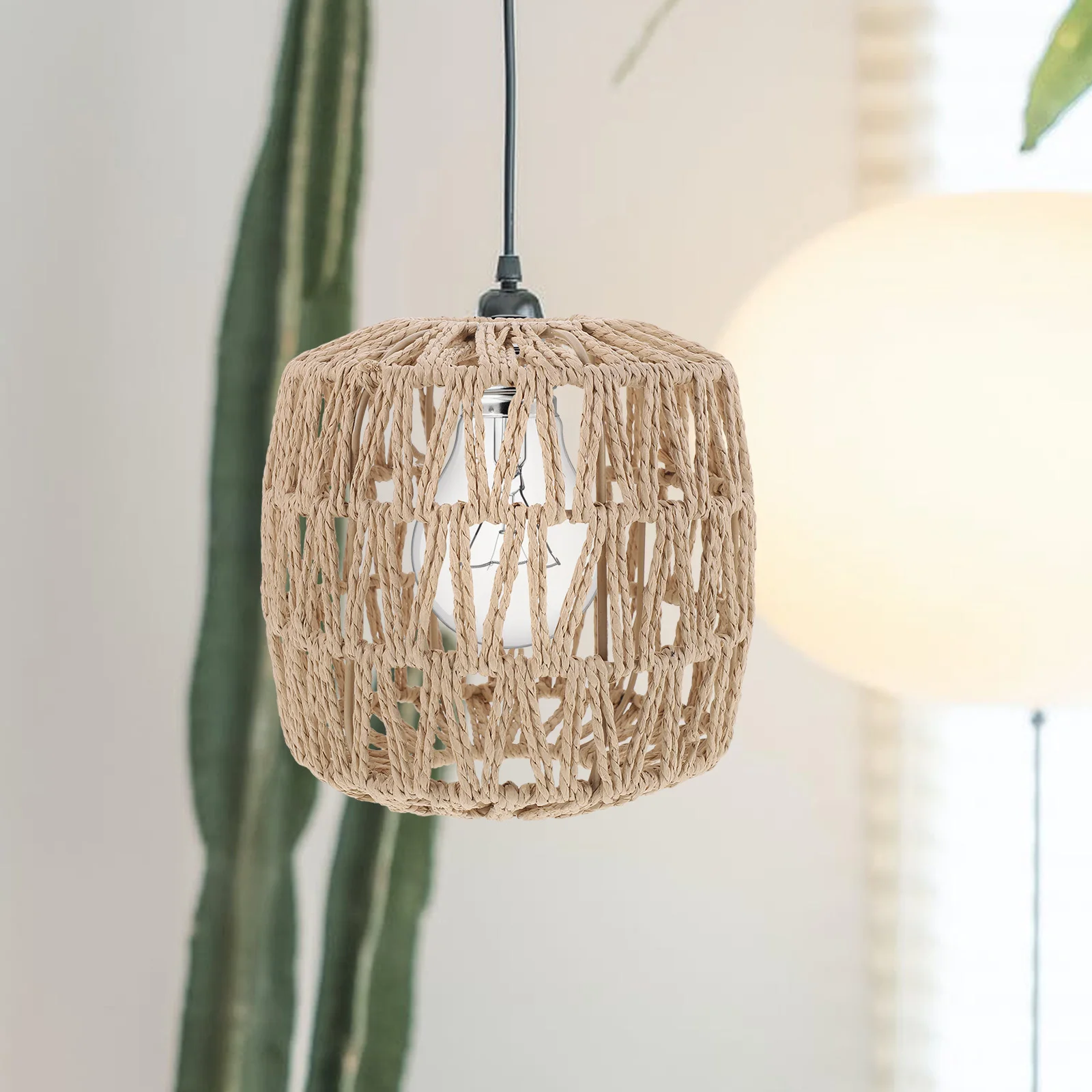 

Woven Imitation Rattan Lampshade Durable Vintage Style Ceiling Lamp Cover Home Decor Kitchen Dining Bedroom Lighting