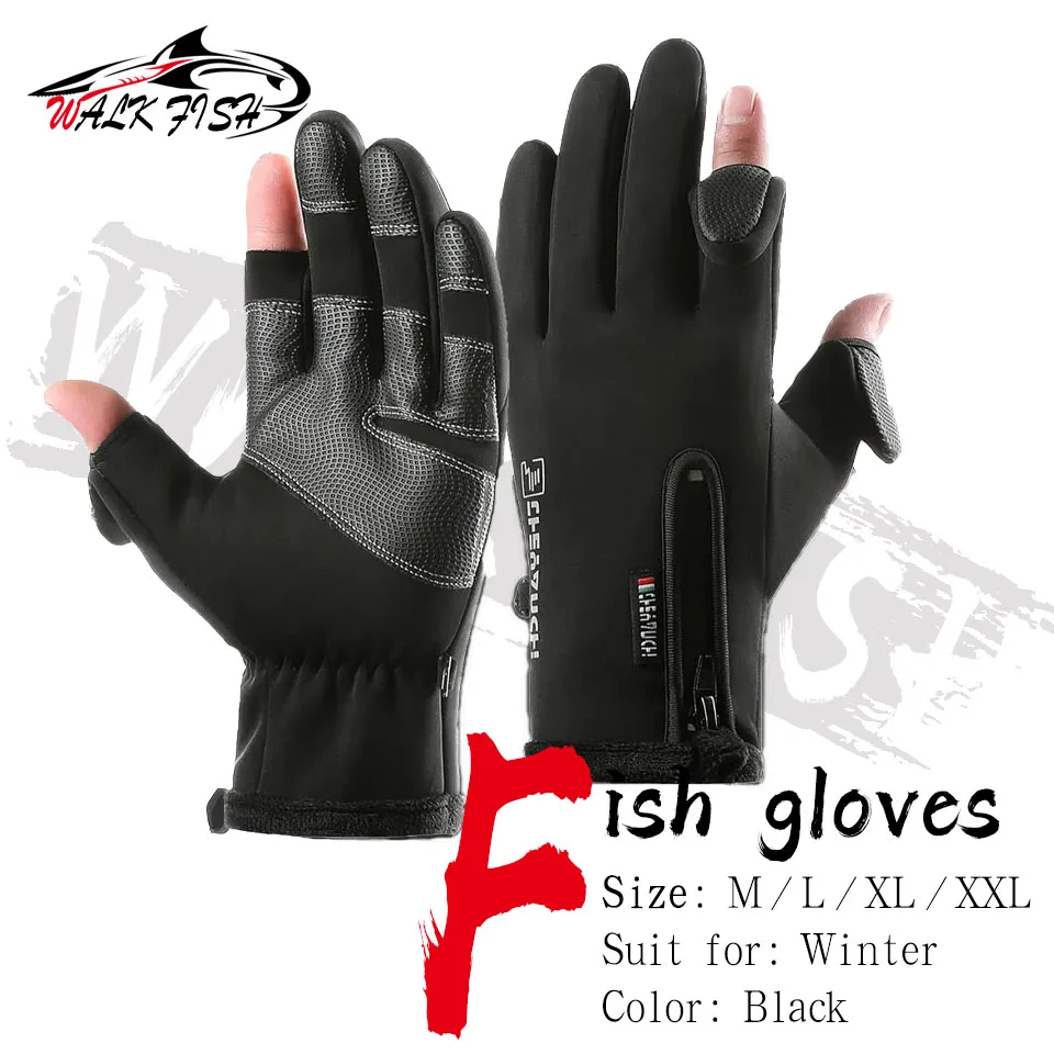 WALK FISH Winter Fingerless Fishing Gloves Motorcycle Cycling Gloves Windproof Cold Comforts Weather Touchscreen Warm Men Women