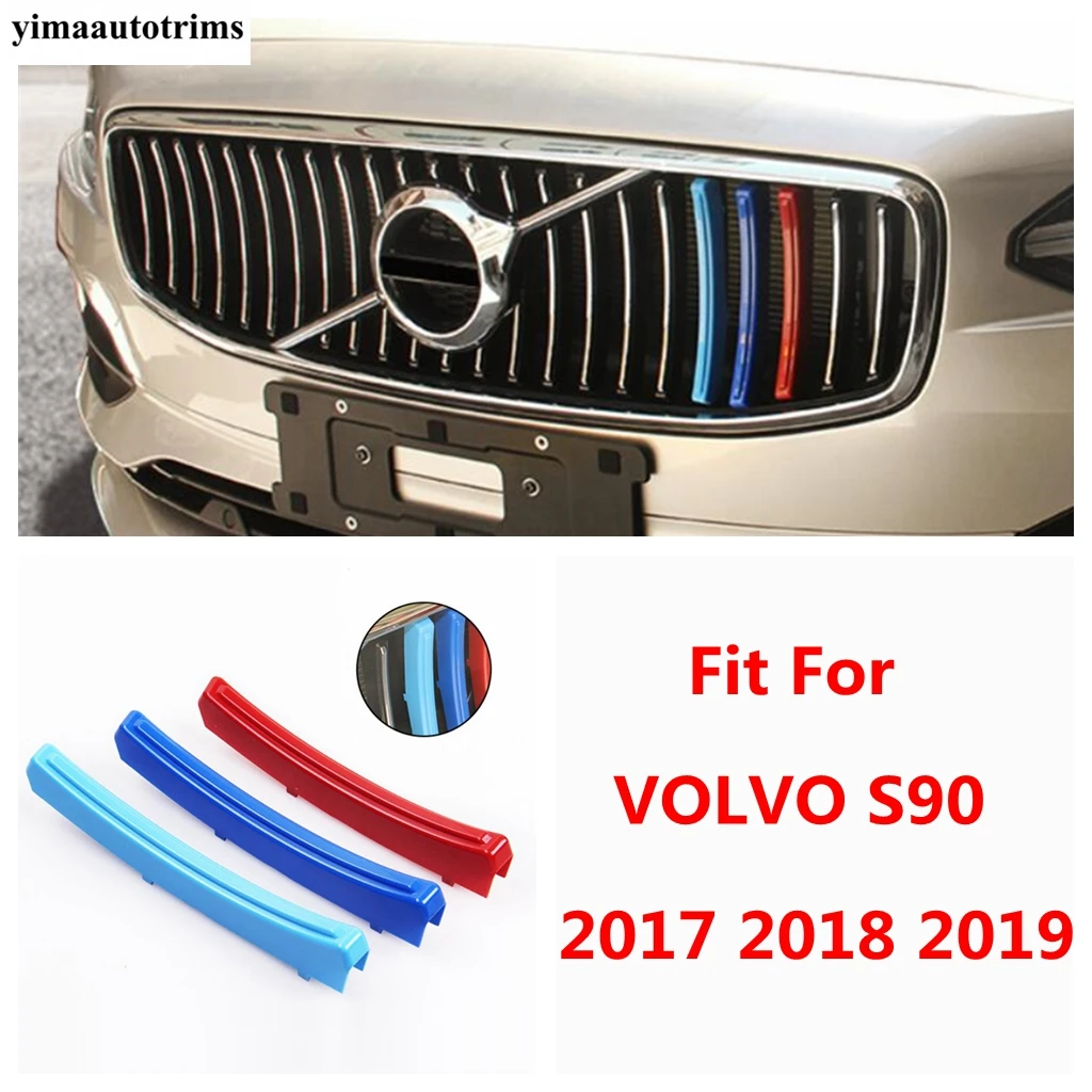

Tricolor Front Grille Grill Inserts Racing Strip Decoration Cover Trim For VOLVO S90 2017 - 2019 Plastic Accessories Exterior