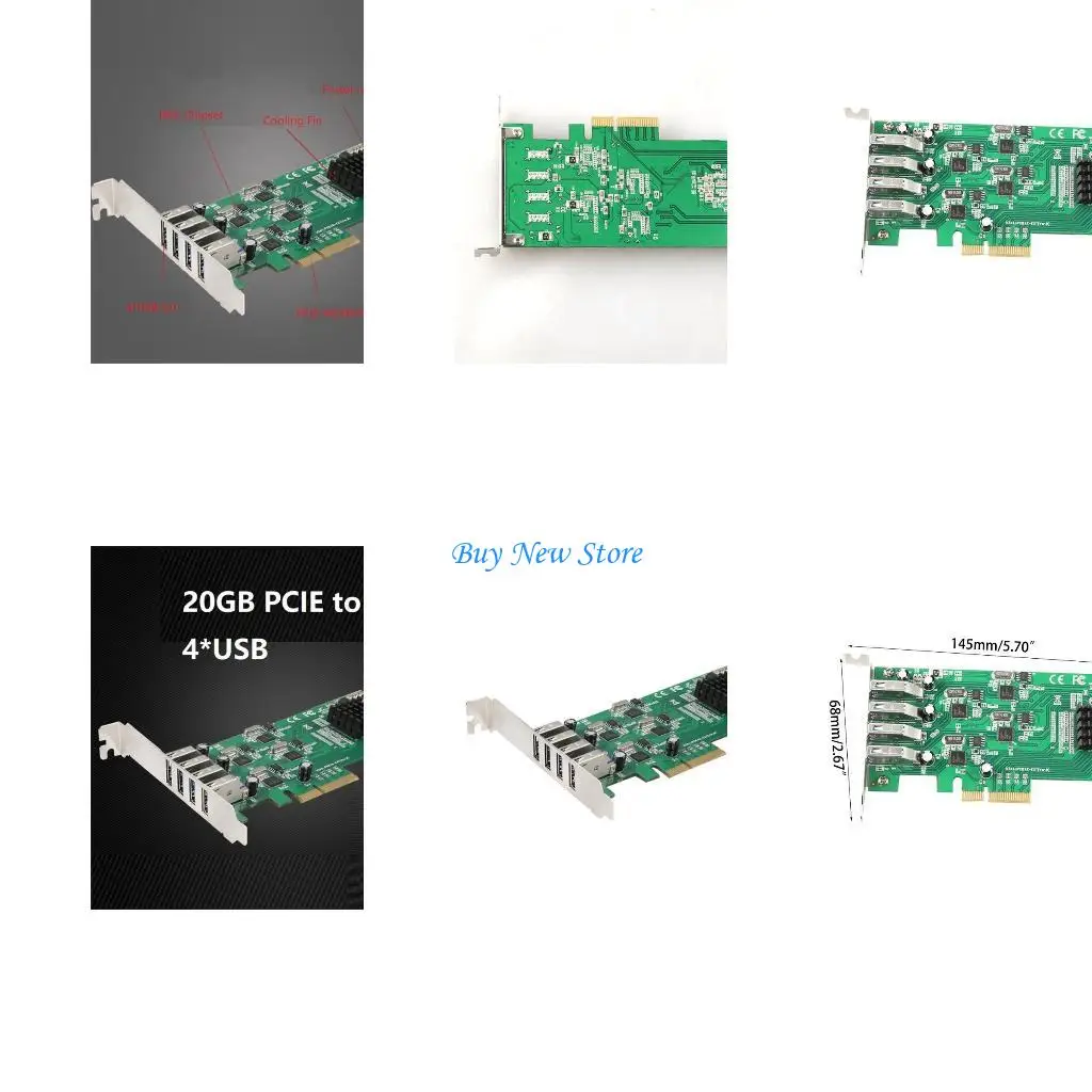 

20CE 20Gbps USB PCIE 4X Expansion Card 4 Port USB to PCI-Express Controller Adapter Converter with 15-PIN Port