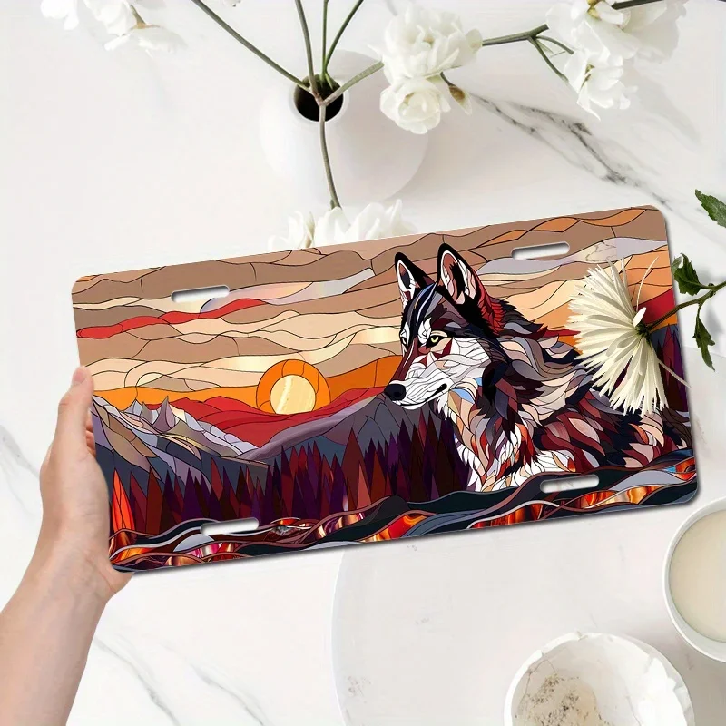 2D Flat - [Open ]2D Flat, 1 Husky Dog License Plate - 15.24X30.48 Cm Car Decoration with Husky Art, Weatherproof Front Bumper St