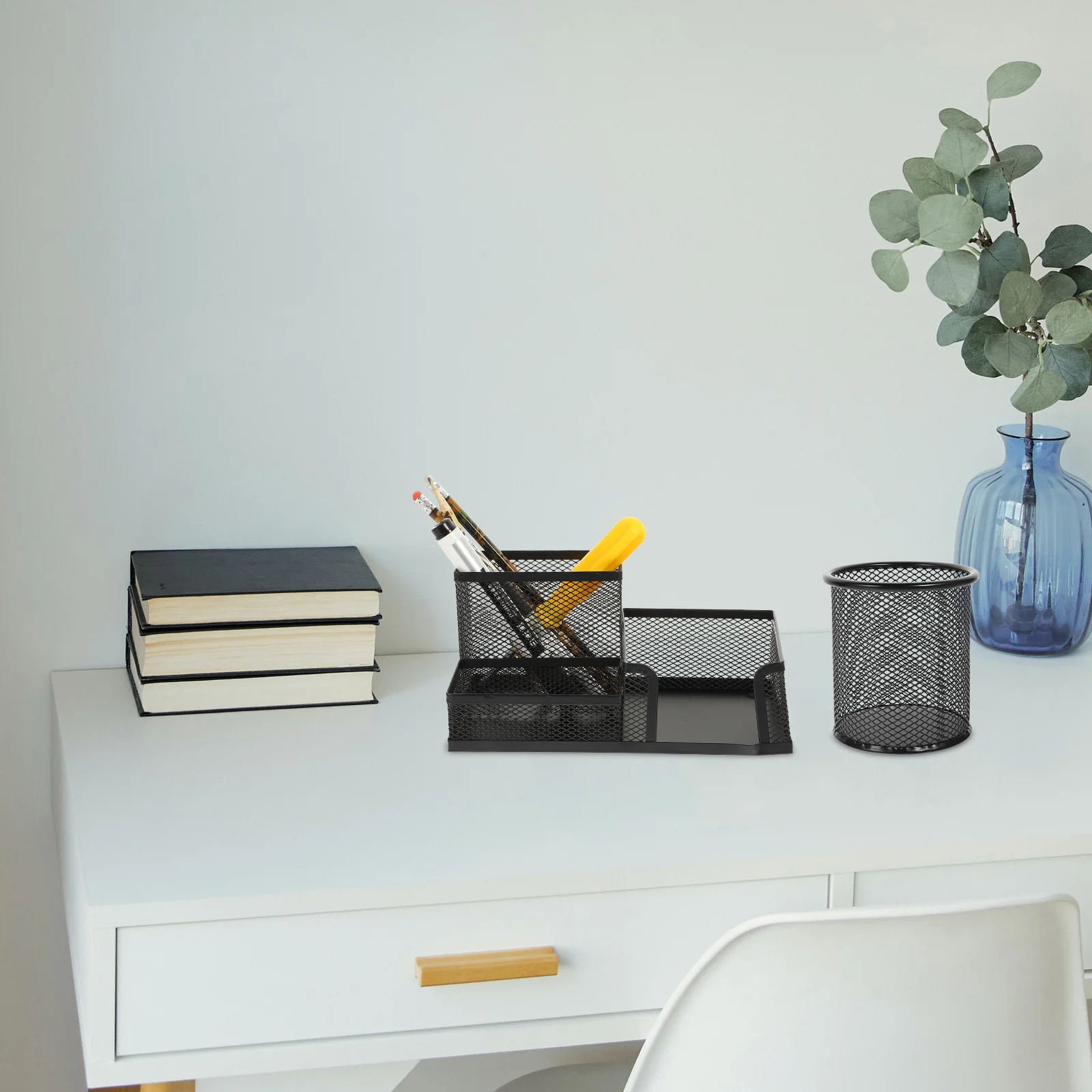 

2pcs Desktop Pen Holder Office Household Organizer Iron Wear Resistant Multi Function Pencil Case Anti Slip Stable