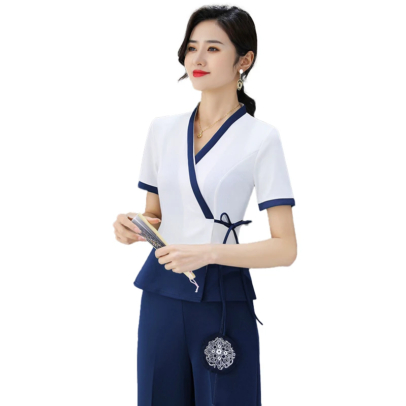 

Nail Foot Bath Technician Uniforms for a Beautician Hotel Front Deskprofessional Esthetician Overalls Sauna Pedicure Suit