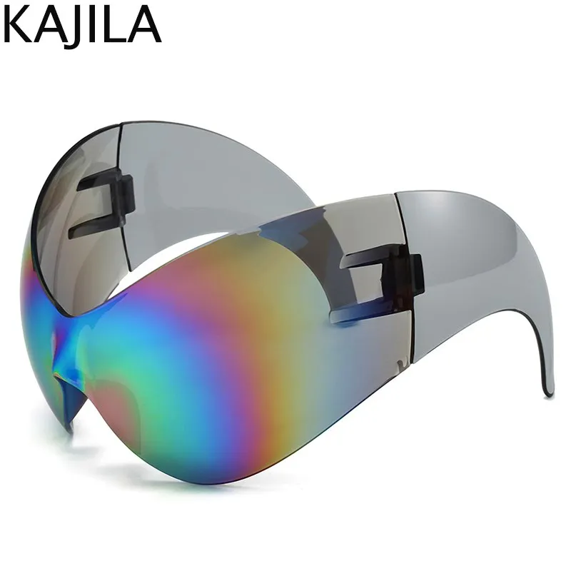 Oversized Y2k Punk One-piece Sunglasses Women Men 2024 Luxury Brand Steampunk Sports Sun Glasses For Lady Windproof Goggle UV400