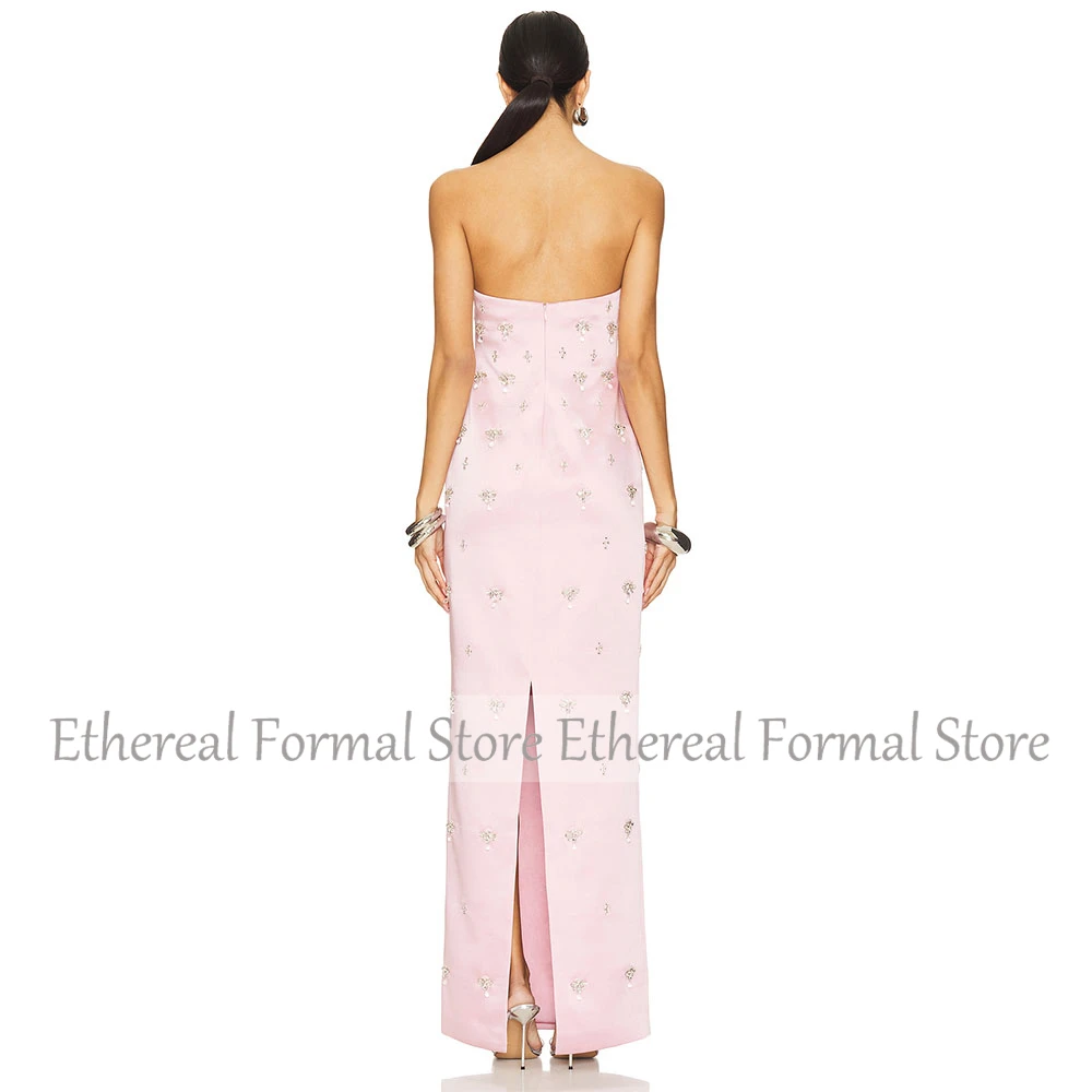 뷰티 핑크 여성 이브닝 가운 Strapless 이브닝 드레스 웨딩 구슬 바닥 길이 공식 긴 파티 Dress2025
