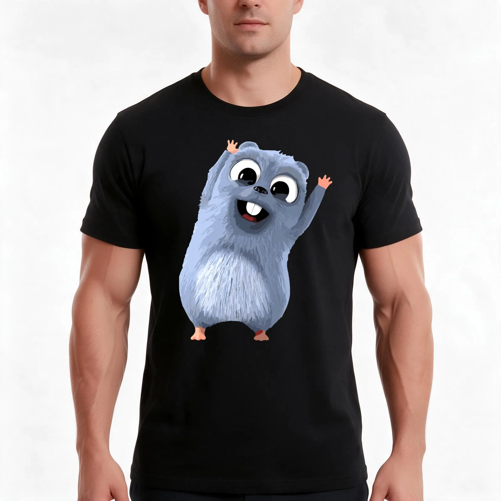 happy Grizzy and Lemmings cartoon T-Shirt, Summer Casual Cotton Tee, Oversized Streetwear Tops, Vintage Graphic Print