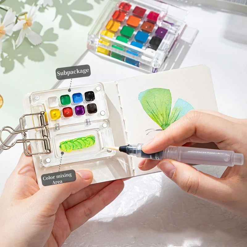 8 /15 شبكات لوحة ألوان مائية علبة متعددة المقصورة علبة أكريليك السفر علبة ألوان مائية للسفر في الهواء الطلق المنزل