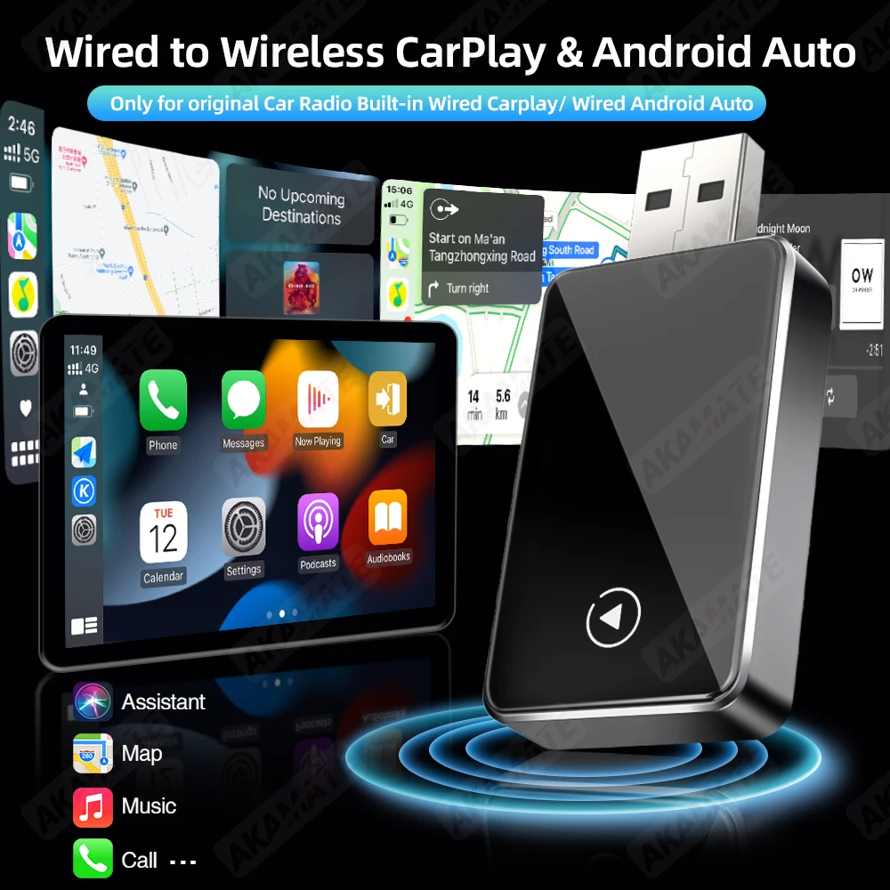 2IN1 سلكي صغير إلى CarPlay لاسلكي Android Auto Dongle محول ذكي عالمي لفولكس واجن فولفو تويوتا نيسان بنز أودي #2