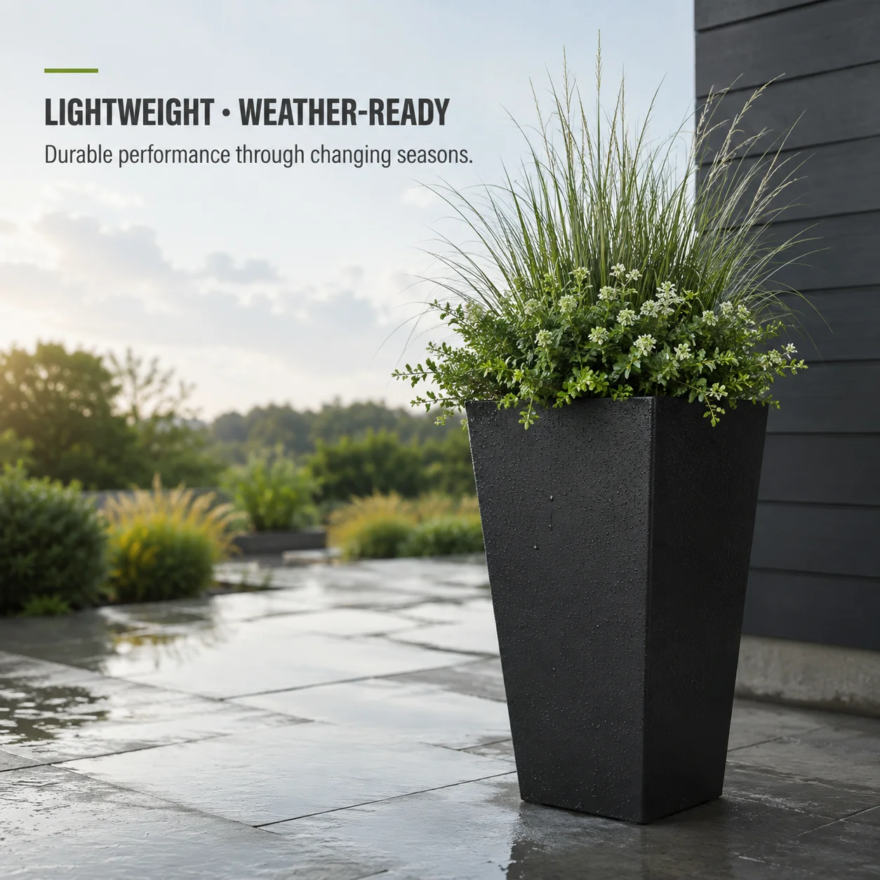 24 Inch Indoor‑Outdoor Recycled Slate Planter Eco‑Friendly Weather‑Resistant Large Decorative Flower Pot for Patio Balcony Garden Home Decor