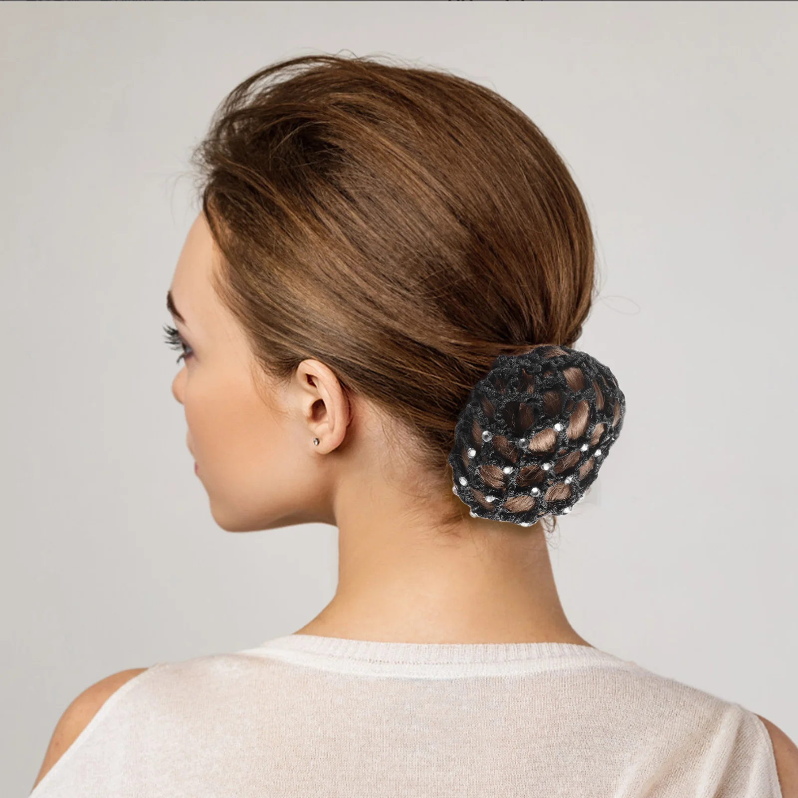 

6pcs Hairnet Elastic Net For Women Bun Cover Rhinestones Hair Nets Stylish Hair Accessories Smooth Durable For Nurse Ballet