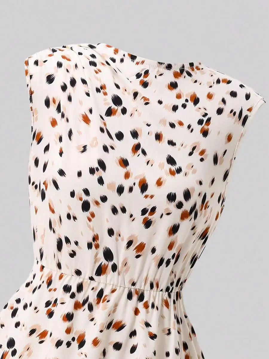

Sleeveless Leopard Print Casual A-Line Dress With Ruched Waist