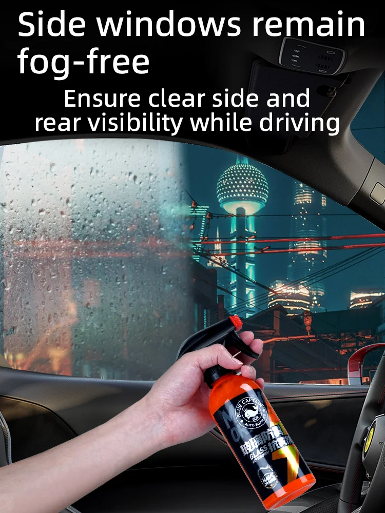 Anti-fog spray for car mirrors, rearview mirrors, and windshields to prevent fogging and rain droplets on vehicle windows