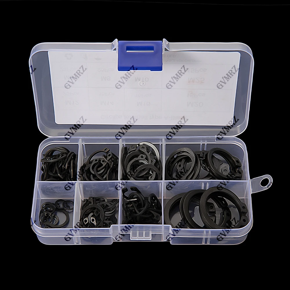 160PCS/box C Type External Circlip Clip Snap Ring Mix 8 Sizes M6 to M25 Kit Set for Shaft Bearing Retaining Black Steel M25