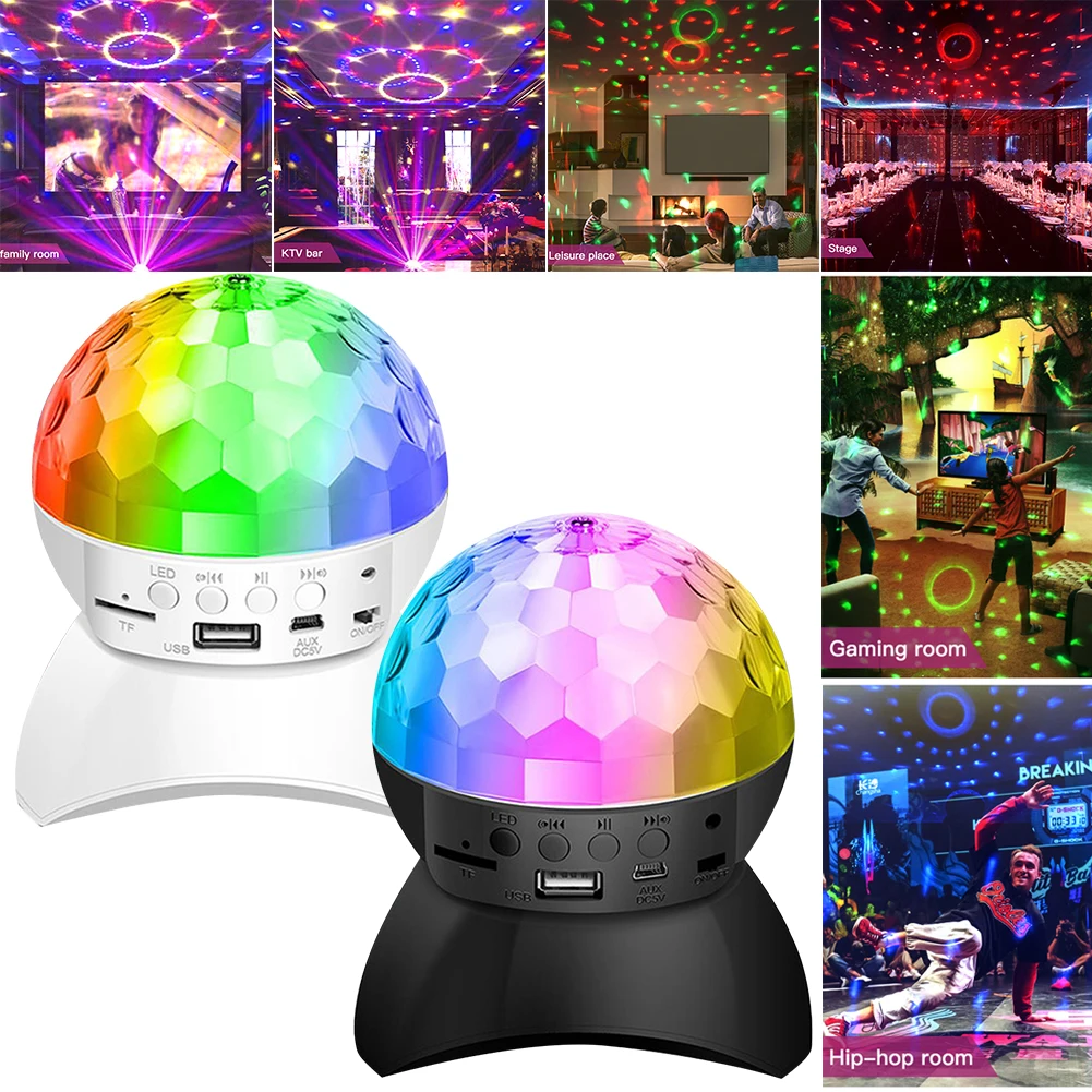 مصباح ديسكو RGB مع مكبر صوت متوافق مع بلوتوث ، مصباح كرة دوار ، شحن USB لـ DJ ، حفلة عيد ميلاد ، ديكور النادي الليلي