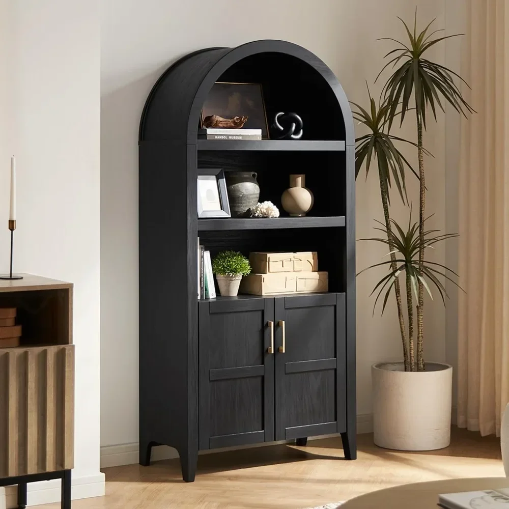 

Lauren 65.4" Short Arched Cabinet, 5-Tier Arched Bookcase with Doors and Shelves, Mini Arched Bookshelf with Storage