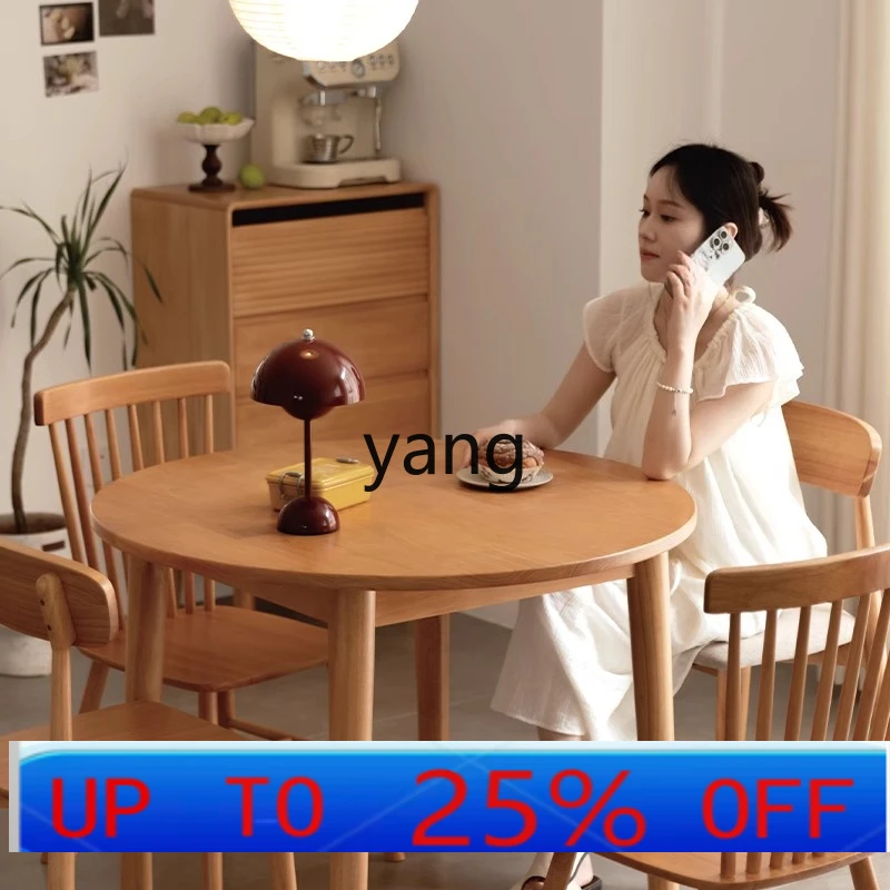 Lmm Full Solid Wood Round Dining Table Household Living Room Rubber Wood Eating Table