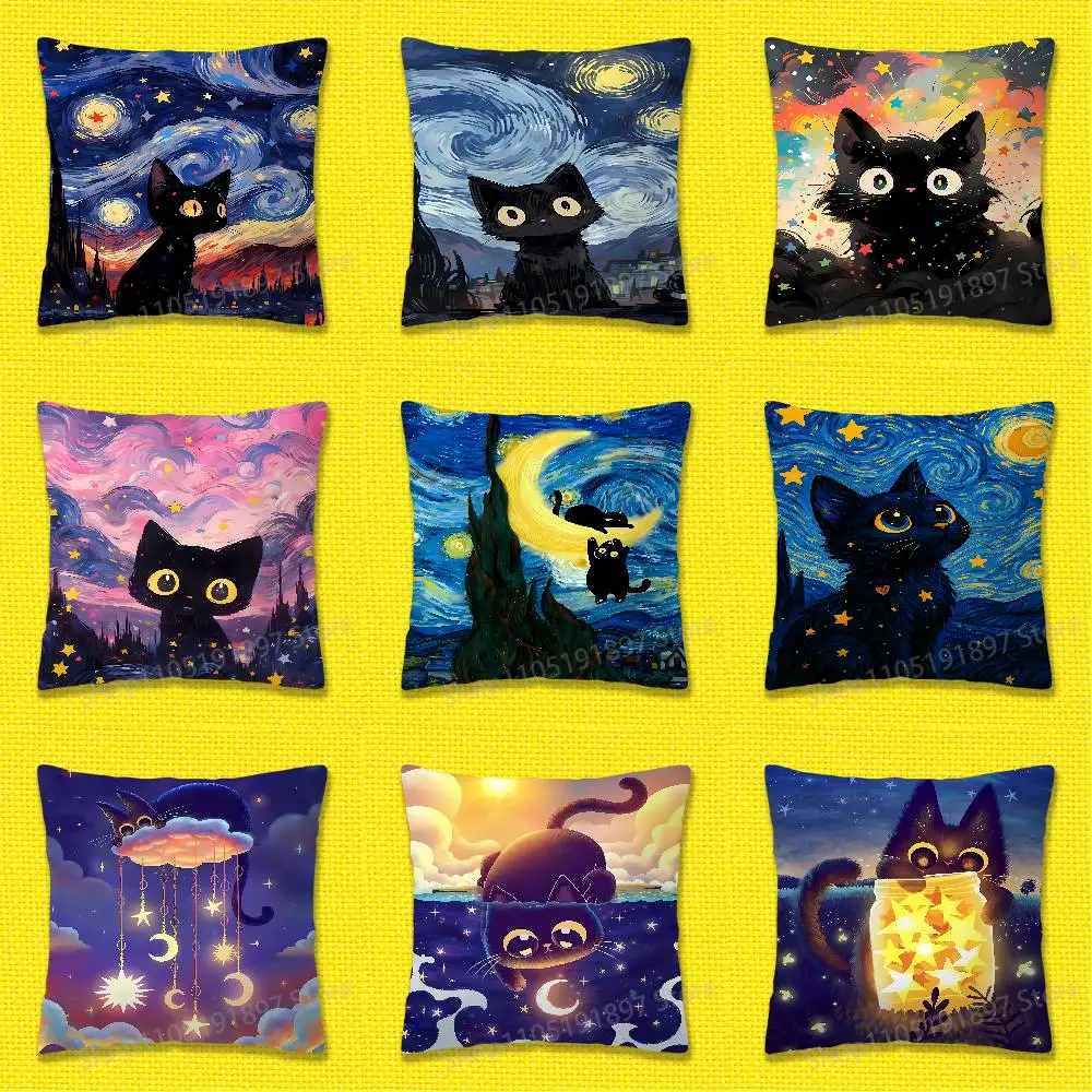

Midnight Starry Sky Cat Star Van Gogh Throw Pillow Case For 30x30cm 40x40cm 45x45cm 50x50cm 55x55cm Square Sofa Pillowcase Shell