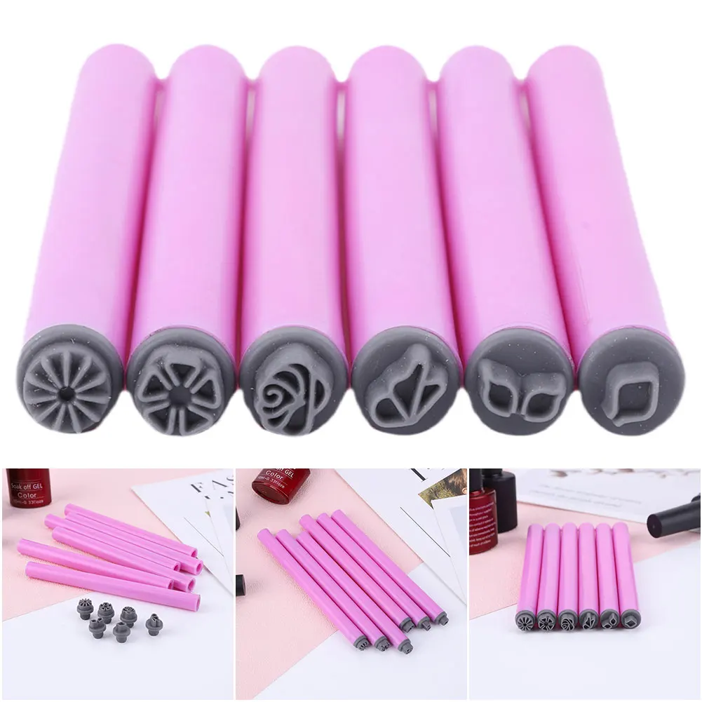 6PCS Nail Art Stamp Pen Set with Simple Design Nail Stamp Pen DIY Nail Art Tools Easy To Use for Girls and Women Home DIY