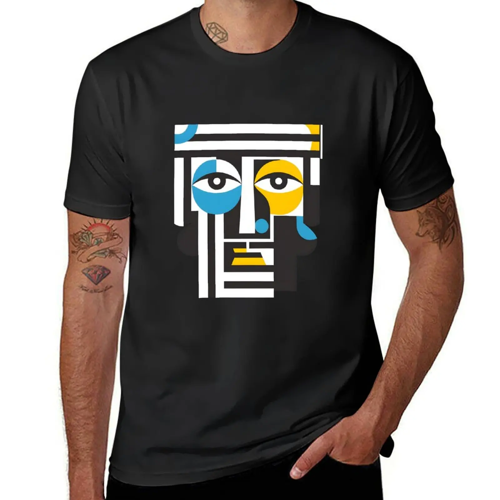 cubist face with exaggerated geometric shapes.sticker.. T-Shirt new edition vintage plus size tops big and tall t shirts for men