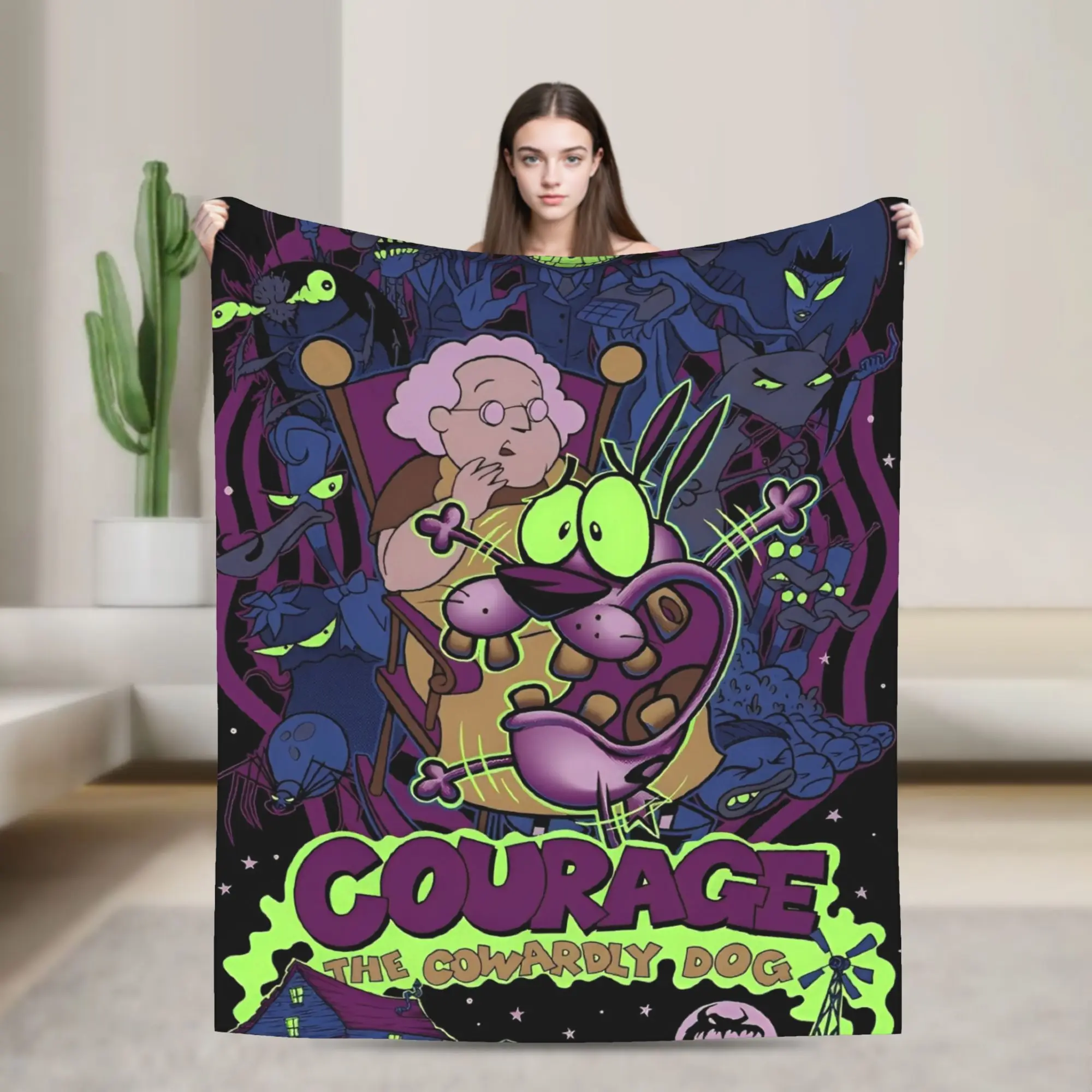 Courage Cowardlys Dog Blankets  Warm Soft Print Plush Throw Blanket For Couch Chair Camping Flannel Bedspread Bed Cover